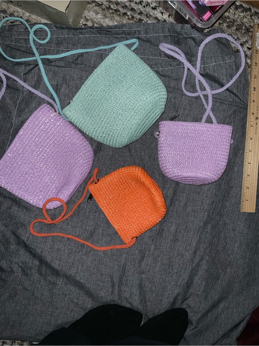 4 piece Crossbody Straw Bags- 1 Mint, 2 Lavender, 1 Orange